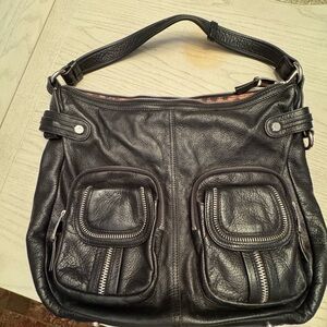 Vintage B. Makowsky large Black genuine Leather Shoulder Bag!